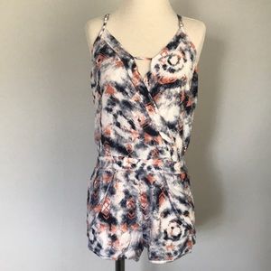 Blue Tie Dye Tribal Pattern Racerback Wrap Romper